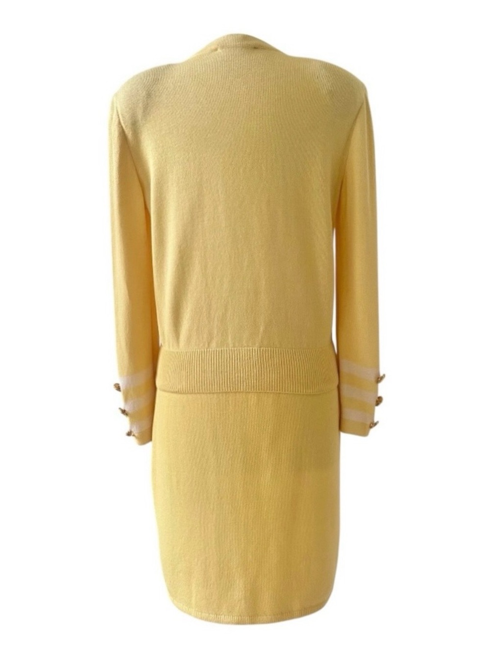 St. John Yellow with White Detail Santana Knit Skirt Suit Set Size 4 - Picture 5 of 13